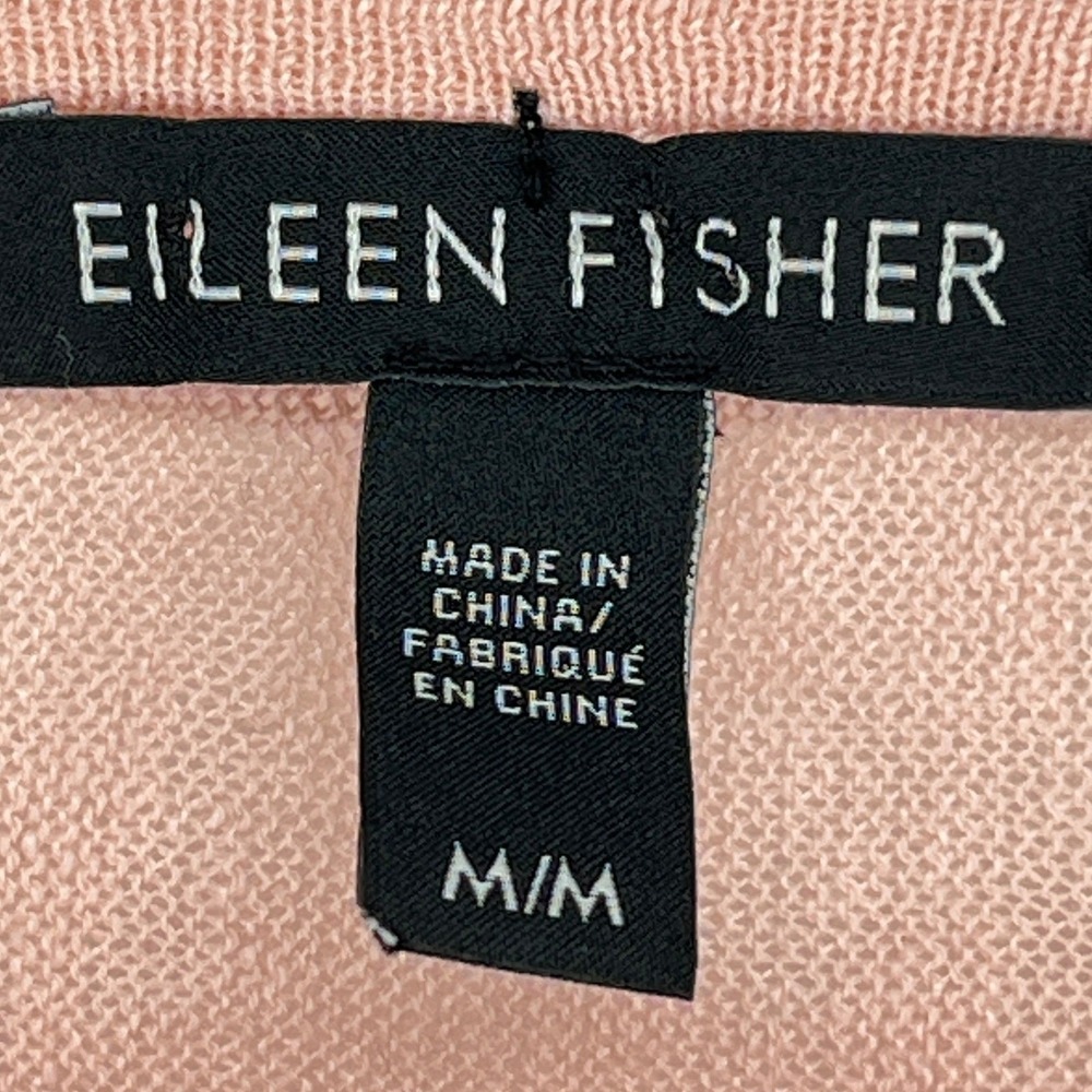 Eileen Fisher Organic Linen Blend Boxy Top M Pink Peach Sheer Knit Long Sleeve - Picture 5 of 6